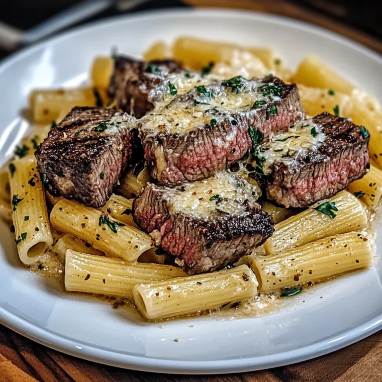 Garlic Butter Steak with Creamy Parmesan Rigatoni