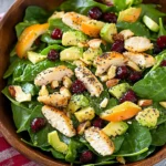 Cranberry Avocado Spinach Salad with Chicken and Orange Poppy Seed Dressing