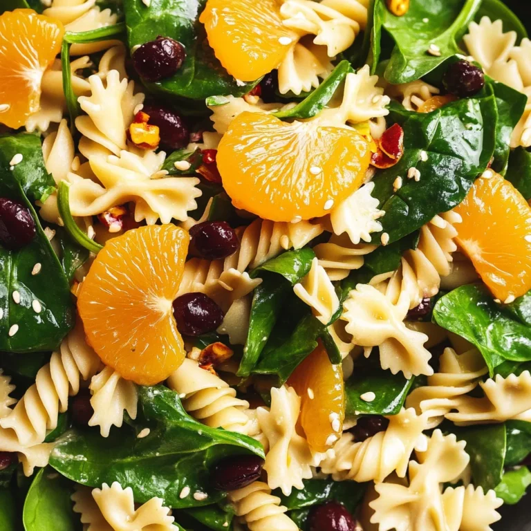 Mandarin Pasta Spinach Salad with Teriyaki Dressing