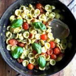 Orecchiette with Cherry Tomatoes, Mozzarella & Basil Pesto