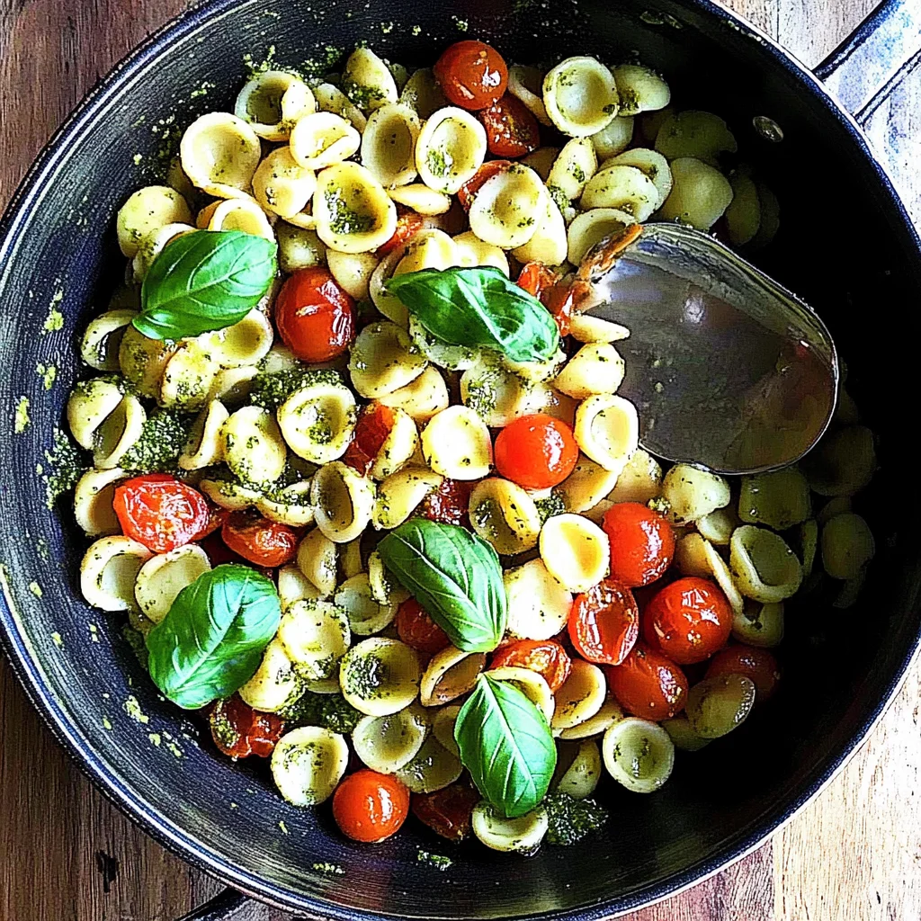 Orecchiette with Cherry Tomatoes, Mozzarella & Basil Pesto