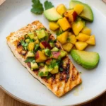 Grilled Mahi Mahi with Grilled Avocado Peach Salsa