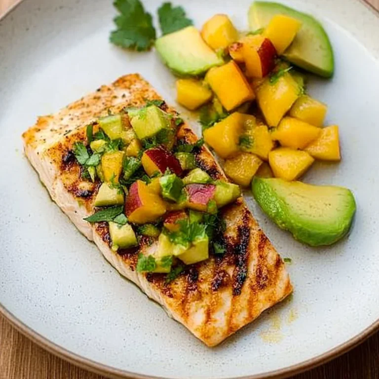 Grilled Mahi Mahi with Grilled Avocado Peach Salsa