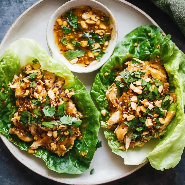 Peanut Chicken Lettuce Wraps with Ginger Garlic Sauce