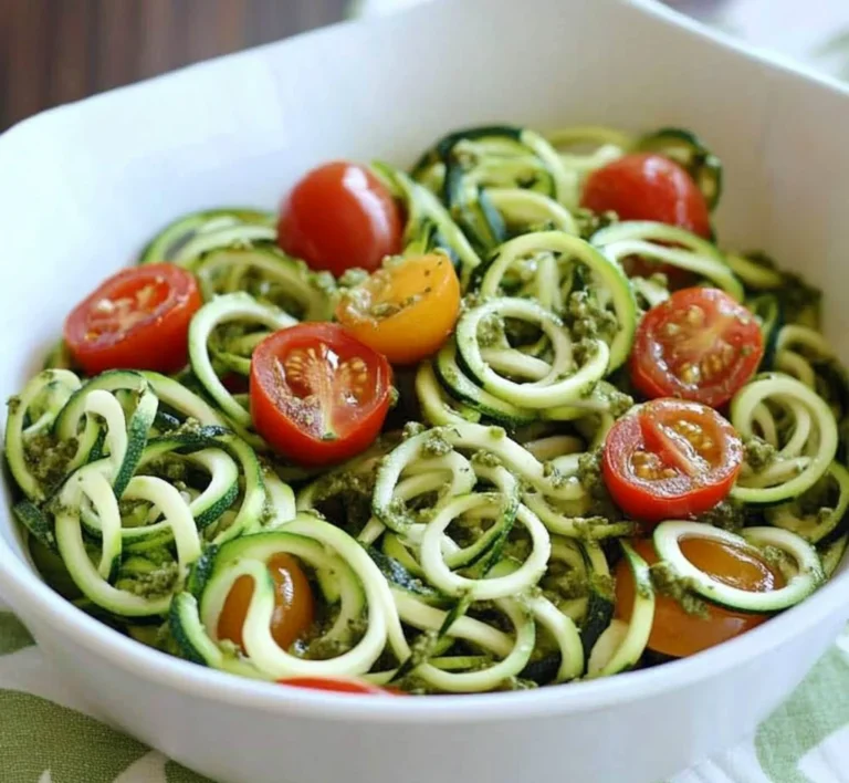 Raw Spiralized Zucchini Noodles with Tomatoes and Pesto