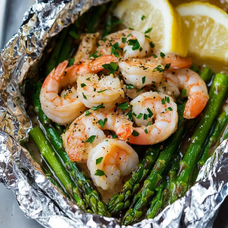 Shrimp and Asparagus Foil Packs with Garlic Lemon Butter Sauce