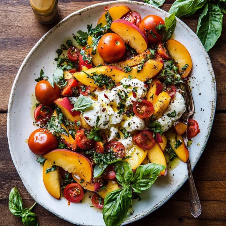 Tomato, Peach, and Burrata Salad