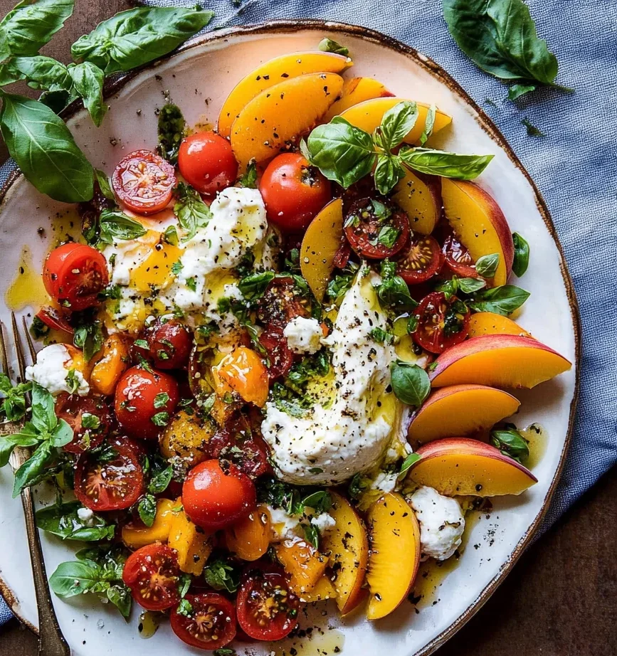 Tomato, Peach, and Burrata Salad