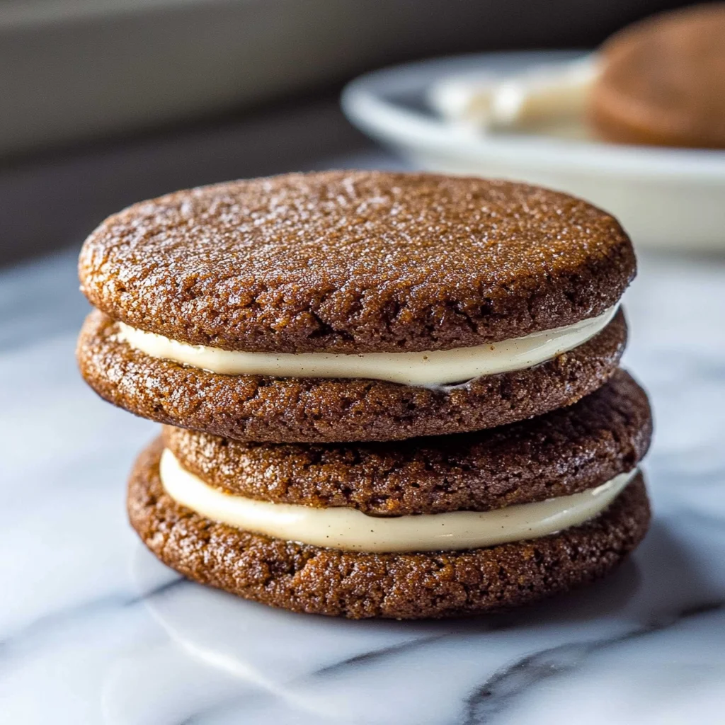 Ginger Molasses Sandwich Cookies with Eggnog Frostings