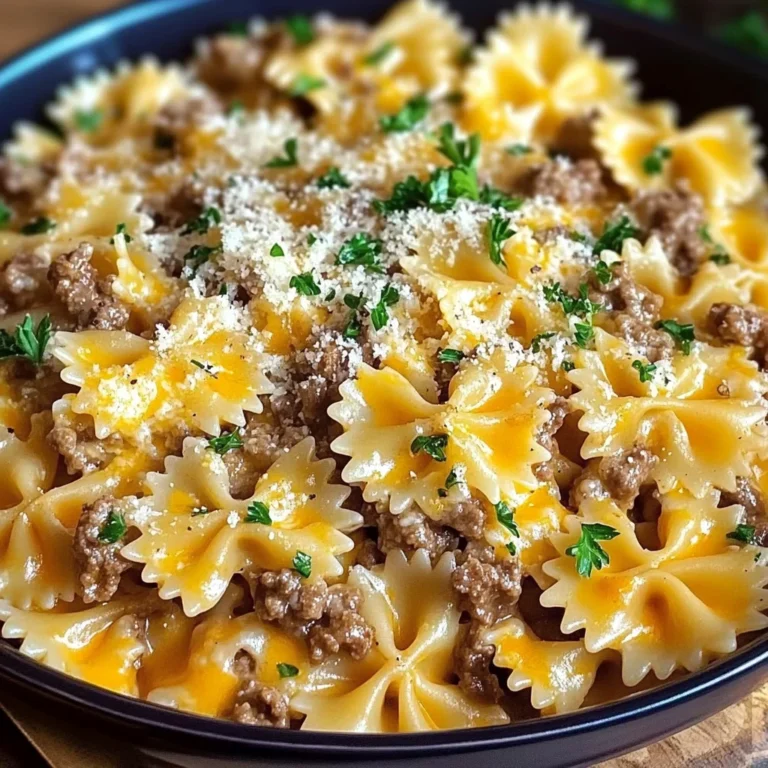 Garlic Butter Beef & Cheesy Bowtie Pasta
