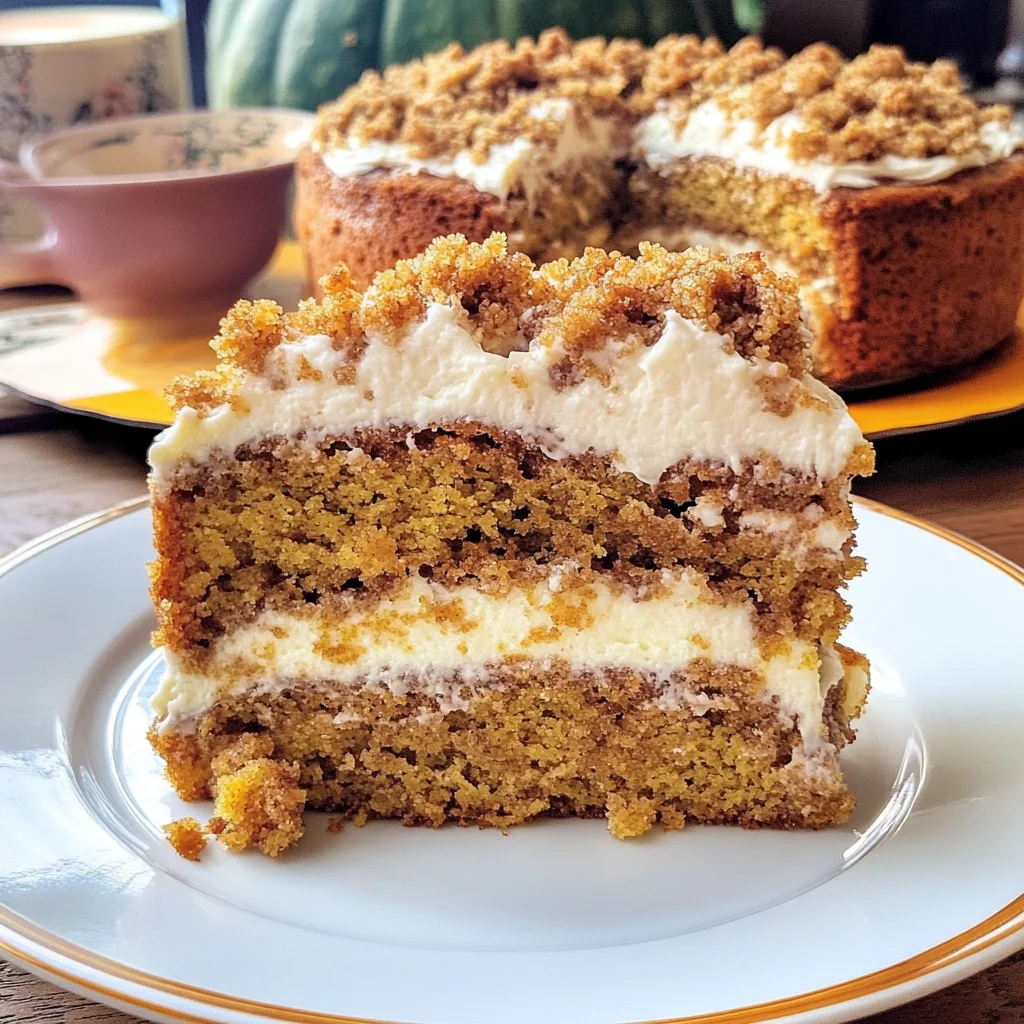 Pumpkin Cake with Cream Cheese and Streusel Topping