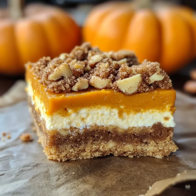 Pumpkin Cheesecake Bars with Walnut Crust and Streusel Topping
