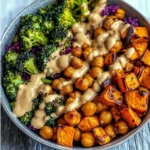 Roasted Veggie & Chickpea Bowls with Maple Dijon Tahini Dressing
