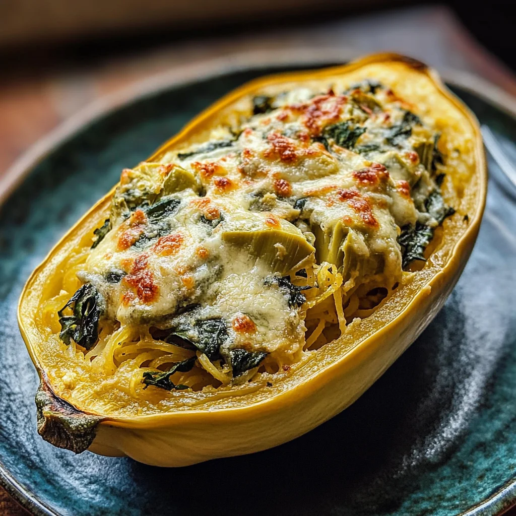 Spinach and Artichoke Stuffed Spaghetti Squash